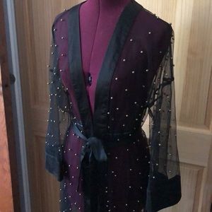 Black mesh gold beaded robe